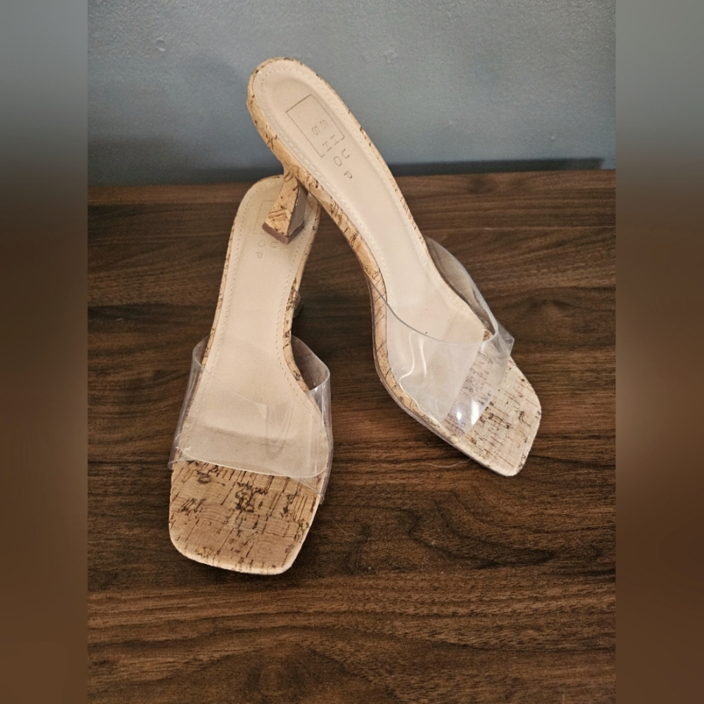 Clear cork heel sandals